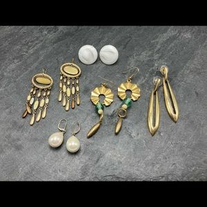 Women’s bundle 5x pairs earrings pierced gold fringe vintage